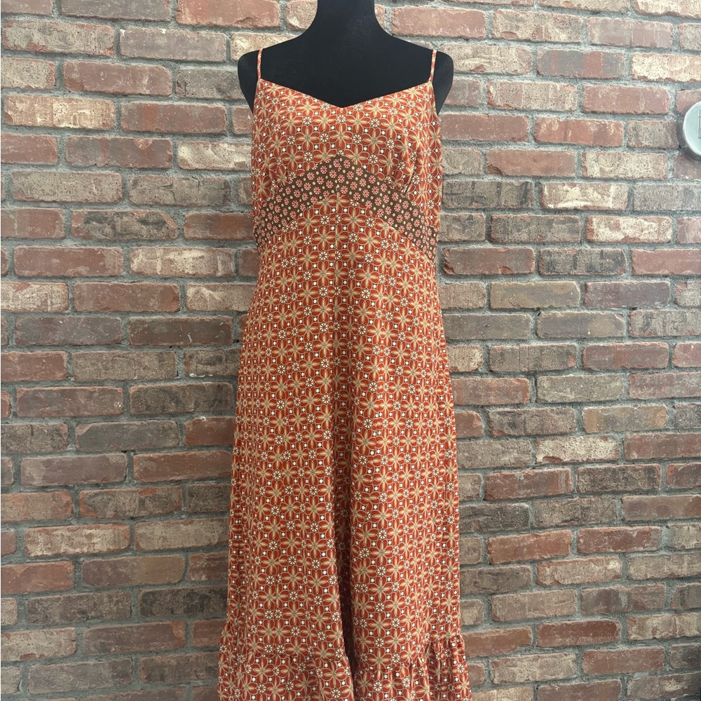 LOFT Terracotta Patterned boho chic, spaghetti strap summer Maxi Dress - Picture 2 of 8